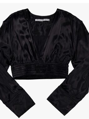 Alexander Wang Black Satin V-Neck Cropped Top